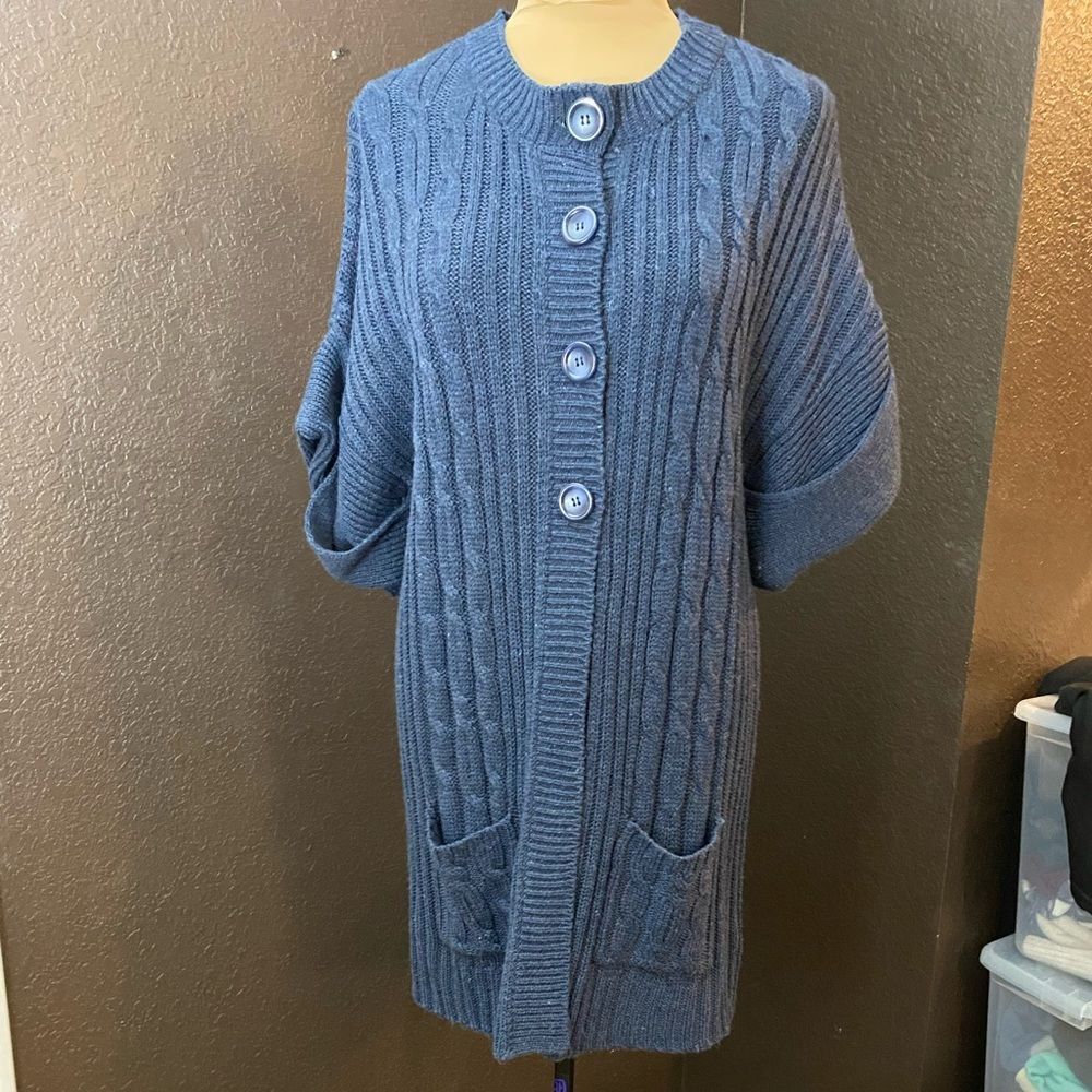 FADED Glory academia blue acrylic heather short sleeve long cardigan sweater